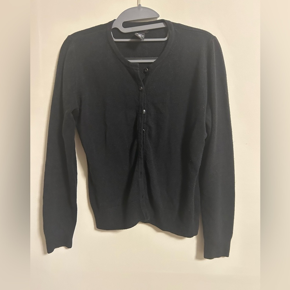 New York & Company Black Women's Button-Up Crewneck Cardigan